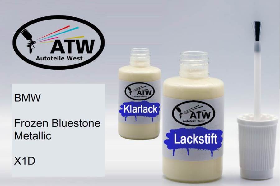 BMW, Frozen Bluestone Metallic, X1D: 20ml Lackstift + 20ml Klarlack - Set, von ATW Autoteile West.